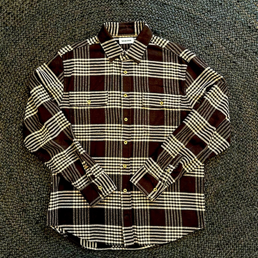 Taylor Stitch cotton flannel plaid, soft and warm, men’s medium, tailored fit